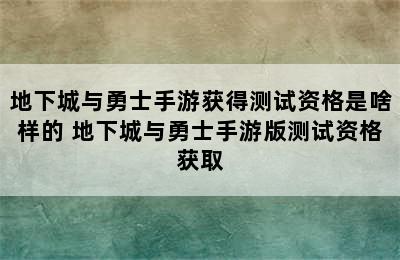 地下城与勇士手游获得测试资格是啥样的 地下城与勇士手游版测试资格获取